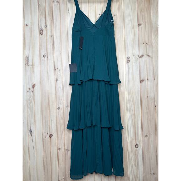 NWT Lulus Luxe Perfection Emerald Green Pleated Tiered Backless Maxi Dress Sz XL - Picture 5 of 9